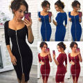 Women Sexy Slim Fit Bodycon Knee Length Woman Middle Dress